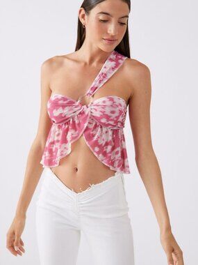 Urban Outfitters Rhodes One Shoulder Top - Pink Floral - Size Small